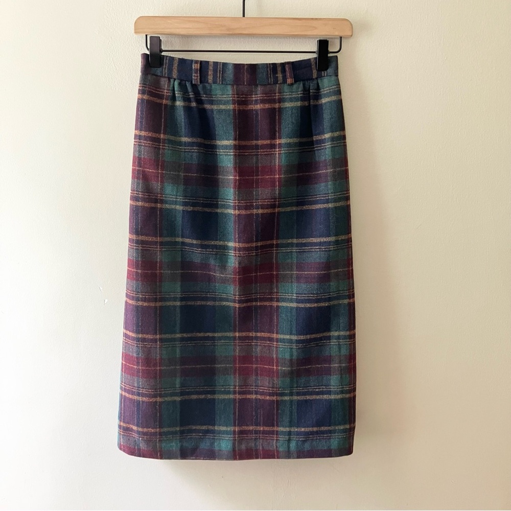 VINTAGE Wool Plaid Midi Pencil Skirt